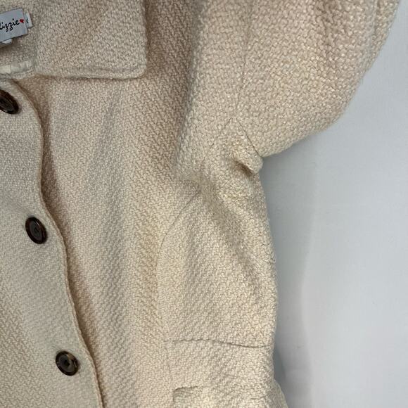 DIZZY LIZZY | Cream Woven Y2K Wool Blend Short Pea Coat | Women's XL - Picture 5 of 8